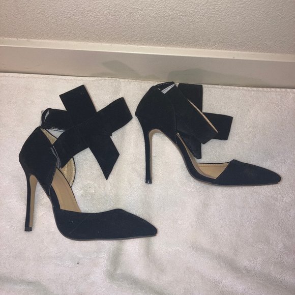 Black suede heels with detachable bows - Picture 4 of 8